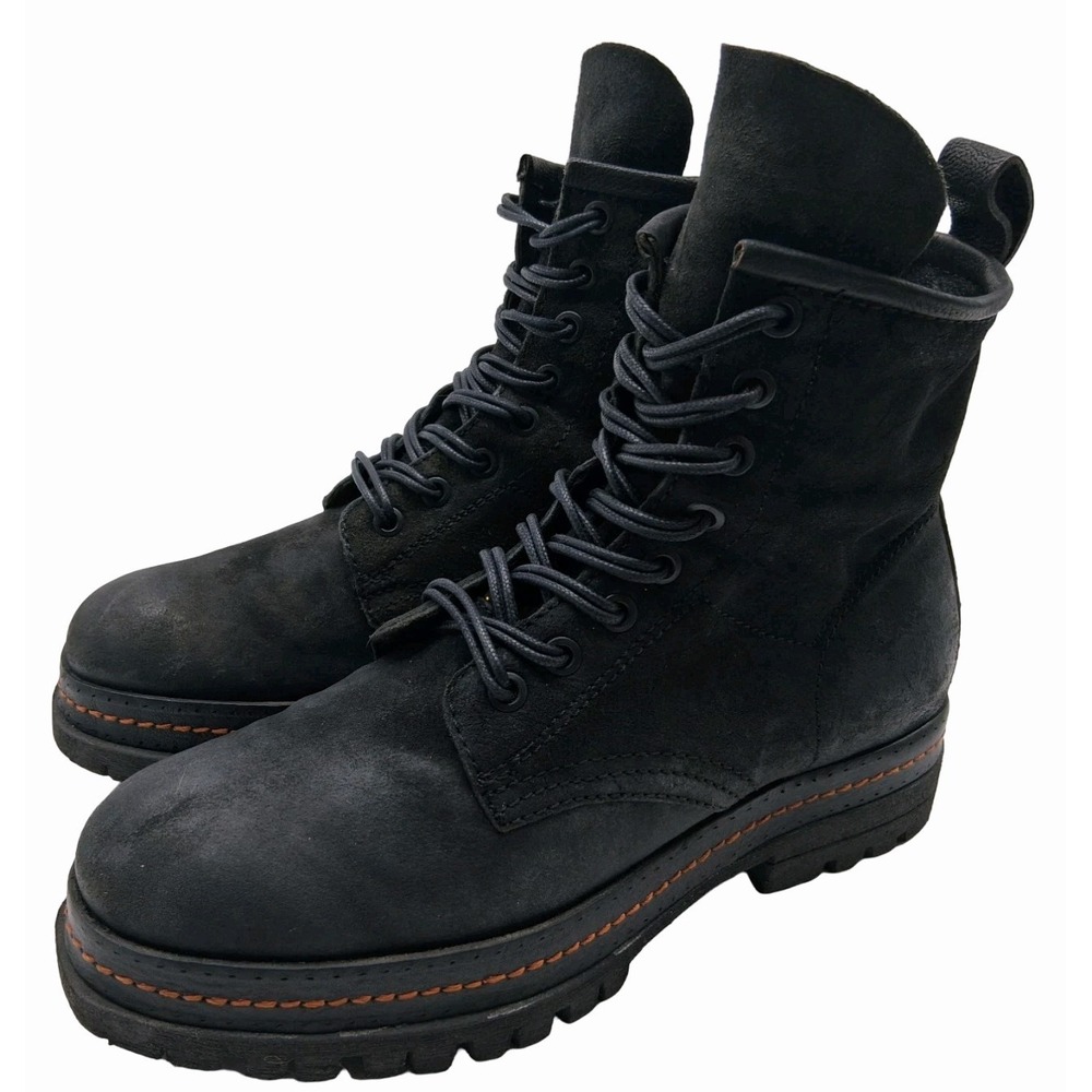 A.S.98 Boots Womens Size 7.5 Black Nubuck Combat Ankle Lace Up Zip Lug Sole